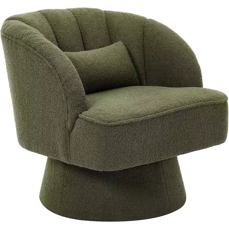 Fauteuil pivotant - Fauteuil moderne rembourré en velours Teddy Bear avec dossier rayé et rembourrage moelleux, pour salon, chambre à coucher