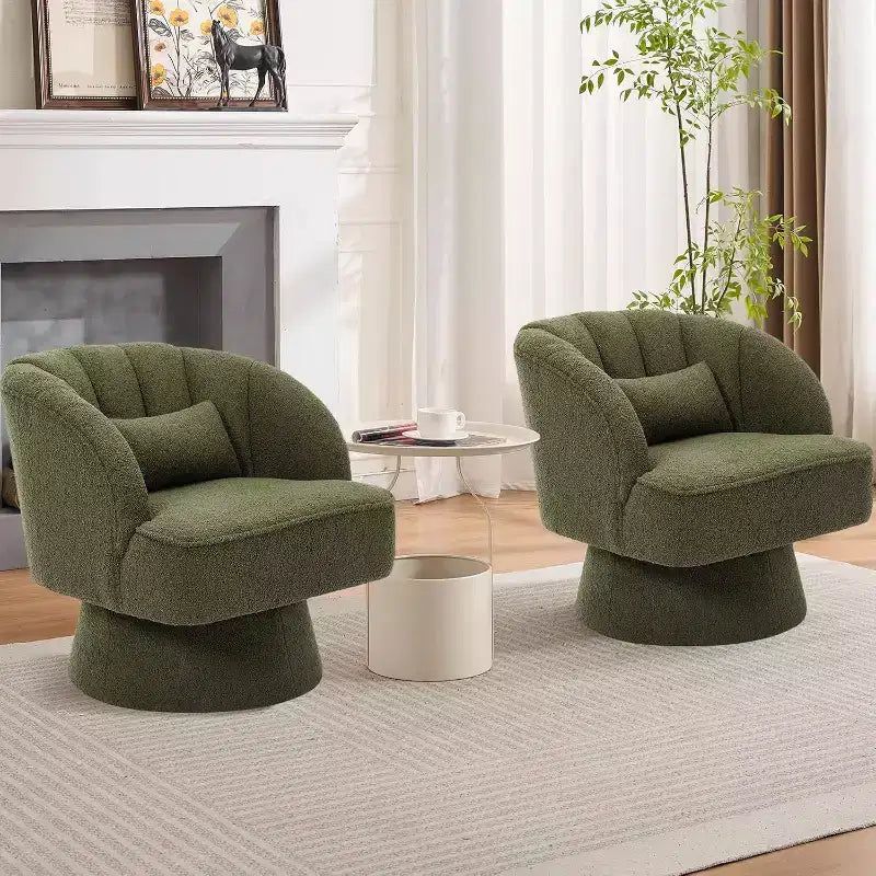 Fauteuil pivotant - Fauteuil moderne rembourré en velours Teddy Bear avec dossier rayé et rembourrage moelleux, pour salon, chambre à coucher