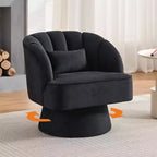 Fauteuil pivotant - Fauteuil moderne rembourré en velours Teddy Bear avec dossier rayé et rembourrage moelleux, pour salon, chambre à coucher