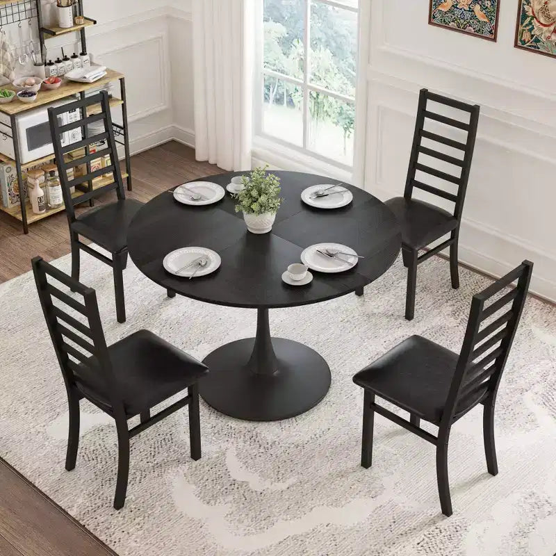 MAYEERTY Chaises de salle à manger en métal, lot de 4, pieds en acier et sièges en cuir PU, dossier haut sans accoudoirs, pour salon et cuisine, noir