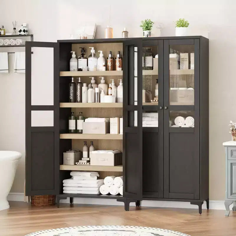 GustoWave Armoire de rangement haute de 160 cm avec portes en verre, meuble de cuisine à 5 niveaux, étagères réglables pour cuisine, salle à manger, salle de bain