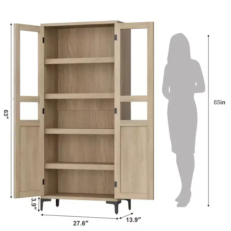 GustoWave Armoire de rangement haute de 160 cm avec portes en verre, meuble de cuisine à 5 niveaux, étagères réglables pour cuisine, salle à manger, salle de bain