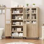 GustoWave Armoire de rangement haute de 160 cm avec portes en verre, meuble de cuisine à 5 niveaux, étagères réglables pour cuisine, salle à manger, salle de bain