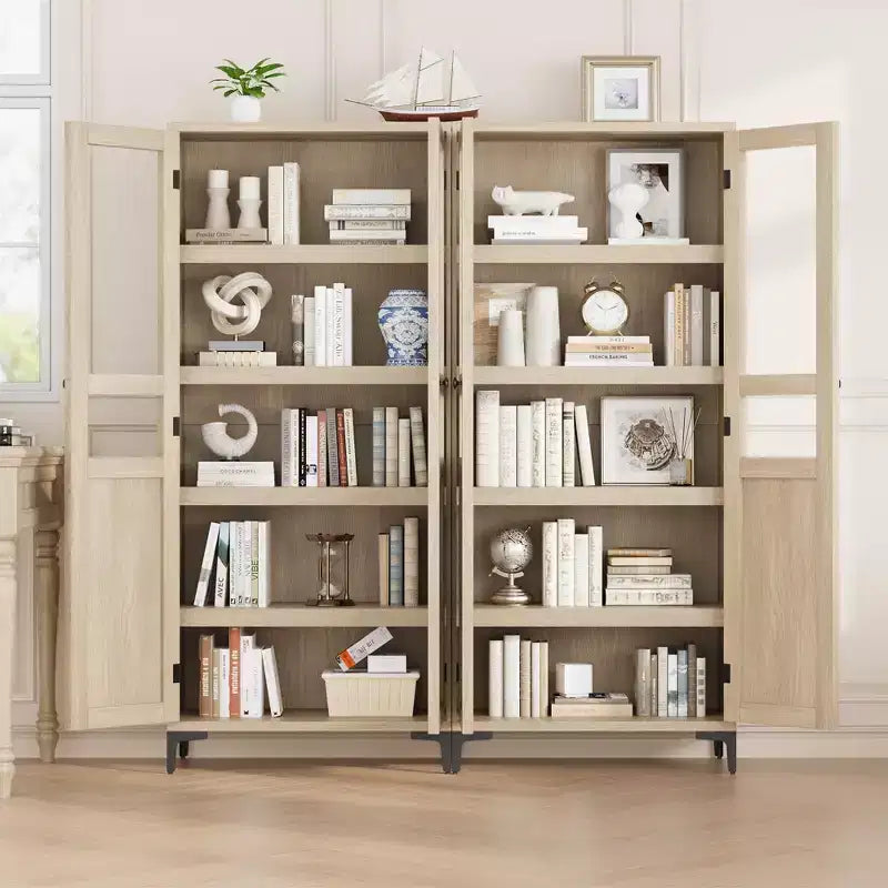 GustoWave Armoire de rangement haute de 160 cm avec portes en verre, meuble de cuisine à 5 niveaux, étagères réglables pour cuisine, salle à manger, salle de bain