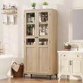 GustoWave 63 Inch Tall Storage Cabinet with Glass Doors, Kitchen Pantry 5 Tier Bathroom Cabinet Adjustable Shelves for Kitchen, Dining Room, Bathroom
