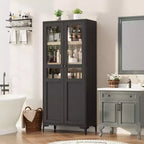 GustoWave Armoire de rangement haute de 160 cm avec portes en verre, meuble de cuisine à 5 niveaux, étagères réglables pour cuisine, salle à manger, salle de bain