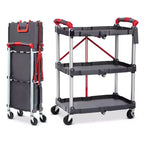 Utility Cart Rolling, 3-Tier Foldable Service Cart w/Lockable Wheels & 168LBS Capacity, Collapsible Trolley for Home Office Garage Warehouse