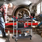 Chariot utilitaire pliable à roulettes, desserte à 3 niveaux avec roues verrouillables et capacité de 76 kg, chariot pliable pour maison, bureau, garage, entrepôt