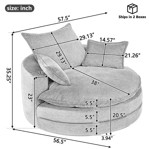 Fauteuil d'appoint pivotant à 360°, Fauteuil pivotant rond en forme de baril avec coussin pour salon