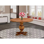 HomeStock Round Dining Table Pedestal Sandblasting Walnut Finish 48 Inch