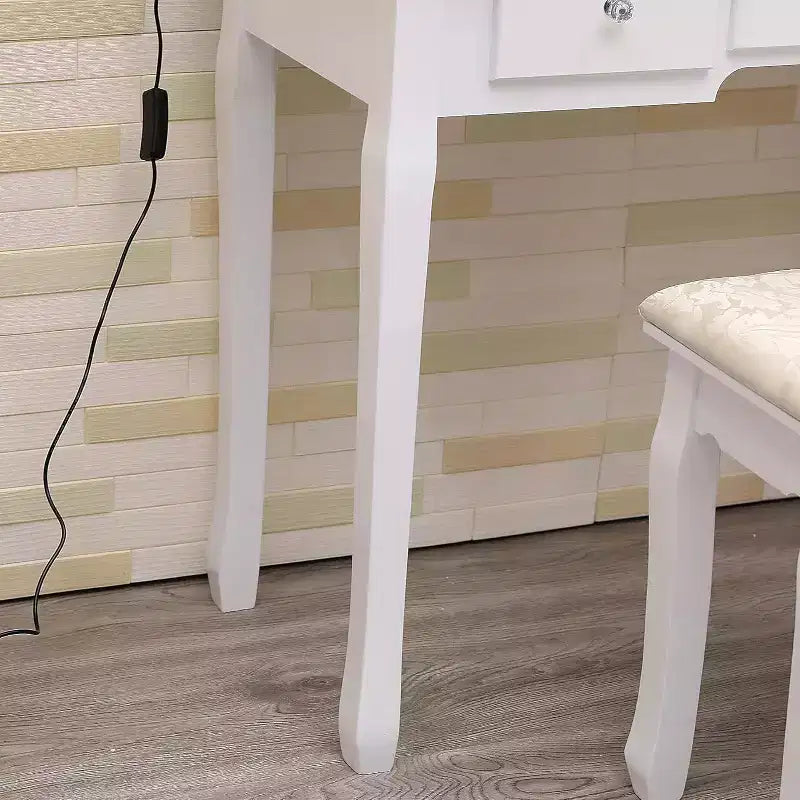 Coiffeuse moderne avec miroir LED, 5 tiroirs de rangement, tabouret moelleux, conception convertible, assemblage rapide
