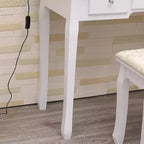 Coiffeuse moderne avec miroir LED, 5 tiroirs de rangement, tabouret moelleux, conception convertible, assemblage rapide