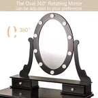 Coiffeuse moderne avec miroir LED, 5 tiroirs de rangement, tabouret moelleux, conception convertible, assemblage rapide