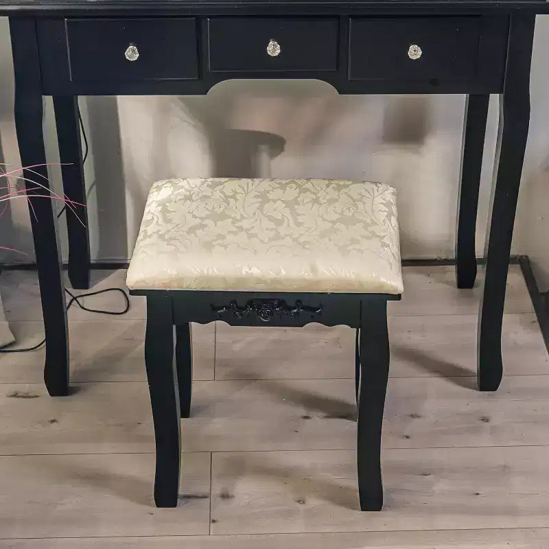 Coiffeuse moderne avec miroir LED, 5 tiroirs de rangement, tabouret moelleux, conception convertible, assemblage rapide
