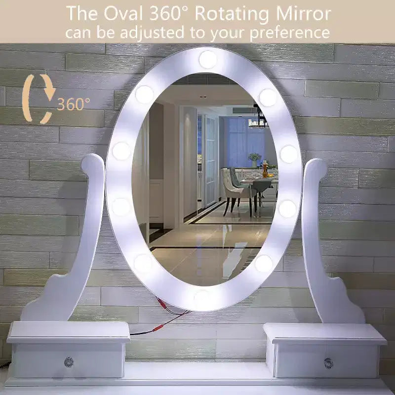 Coiffeuse moderne avec miroir LED, 5 tiroirs de rangement, tabouret moelleux, conception convertible, assemblage rapide