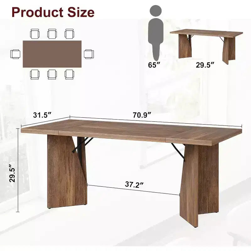Table à manger de ferme de 180 cm - 6 places, table rectangulaire en bois massif pour cuisine et salle à manger