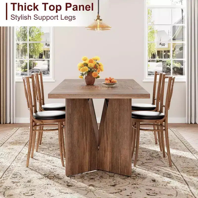 Table à manger de ferme de 180 cm - 6 places, table rectangulaire en bois massif pour cuisine et salle à manger