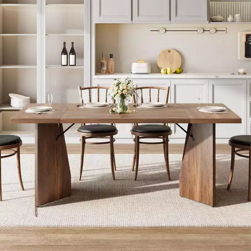 70.9 Farmhouse Dining Table - Seats 6, Solid Wood Rectangular Table for Kitchen & Dining Room