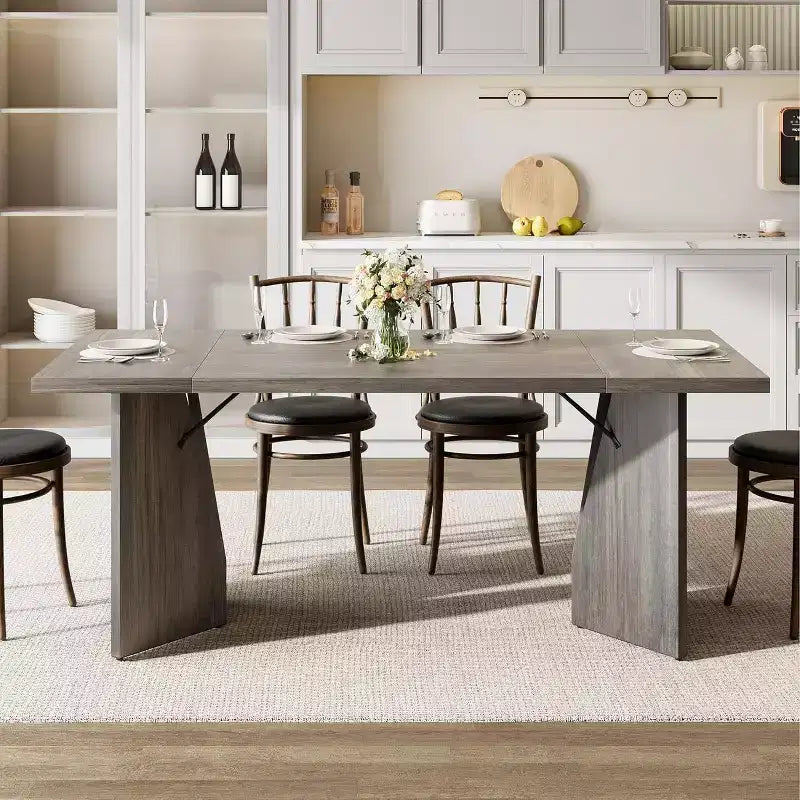 Table à manger de ferme de 180 cm - 6 places, table rectangulaire en bois massif pour cuisine et salle à manger
