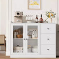 White 43 Buffet Sideboard Cabinet & Storage Dresser with Guardrail Design, Adjustable Shelves and 3 Drawers for Kitchen, Dining & Living Room