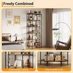 Étagère industrielle ovale à 6 niveaux, bibliothèque haute en bois rustique et cadre métallique, étagères de présentation ouvertes, bibliothèque sur pied