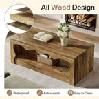 Lantine - Table basse en bois de 47,24 pouces, table d'appoint rectangulaire à 2 niveaux avec étagère de rangement ouverte pour salon