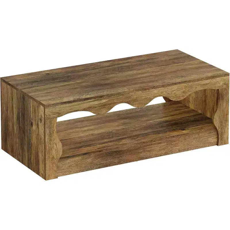 Lantine - Table basse en bois de 47,24 pouces, table d'appoint rectangulaire à 2 niveaux avec étagère de rangement ouverte pour salon