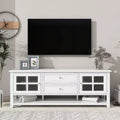 TROPOW Mid-Century Modern TV Stand for 60 inch TV with Multi-Functional Storage Space Media Console for Living Room Bedroom and Office WHITE