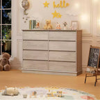 Commode double COZONY 51 po de large à 8 tiroirs – Grande commode horizontale avec tiroirs profonds et plateau large pour chambre, dressing, salon et couloir