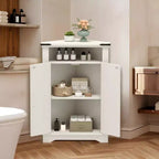 Meuble d'angle de salle de bain GustoWave, petit meuble d'angle avec portes coulissantes et étagère réglable, table de salle de bain de style ferme avec rangement pour petits espaces