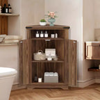 Meuble d'angle de salle de bain GustoWave, petit meuble d'angle avec portes coulissantes et étagère réglable, table de salle de bain de style ferme avec rangement pour petits espaces
