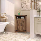 Meuble d'angle de salle de bain GustoWave, petit meuble d'angle avec portes coulissantes et étagère réglable, table de salle de bain de style ferme avec rangement pour petits espaces