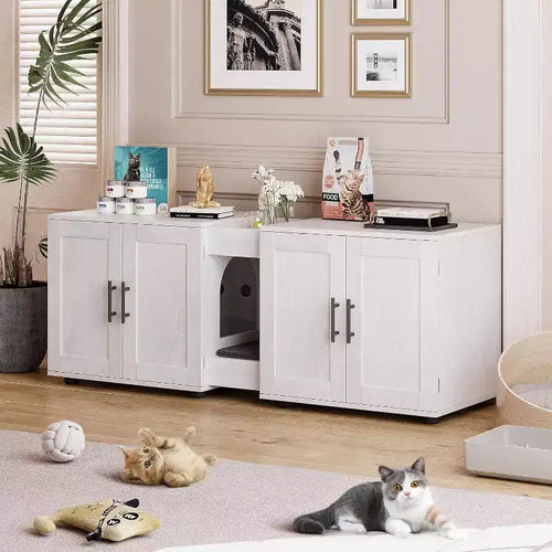 Acekool Cat Litter Box Enclosure, Large Hidden Litter Cabinet with Scratching Pad & Storage Top, 55inch