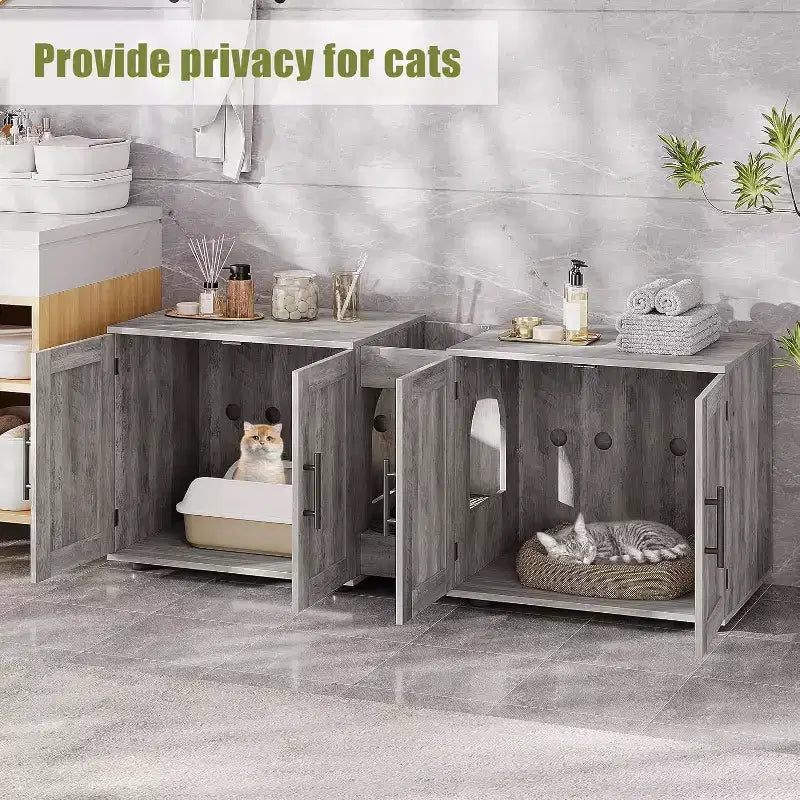 Meuble Cache Litière Acekool pour Chat, Grande Maison de Toilette Dissimulée avec Griffoir et Plateau de Rangement, 140 cm