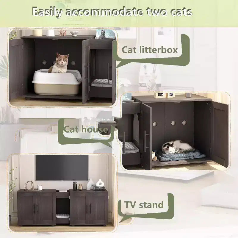Meuble Cache Litière Acekool pour Chat, Grande Maison de Toilette Dissimulée avec Griffoir et Plateau de Rangement, 140 cm