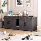Meuble Cache Litière Acekool pour Chat, Grande Maison de Toilette Dissimulée avec Griffoir et Plateau de Rangement, 140 cm