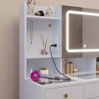 Ensemble de coiffeuse en panneaux de particules de lin blanc avec plateau en verre trempé Triamine