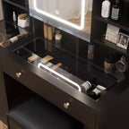 Ensemble de coiffeuse en panneaux de particules de lin blanc avec plateau en verre trempé Triamine