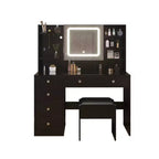 Ensemble de coiffeuse en panneaux de particules de lin blanc avec plateau en verre trempé Triamine