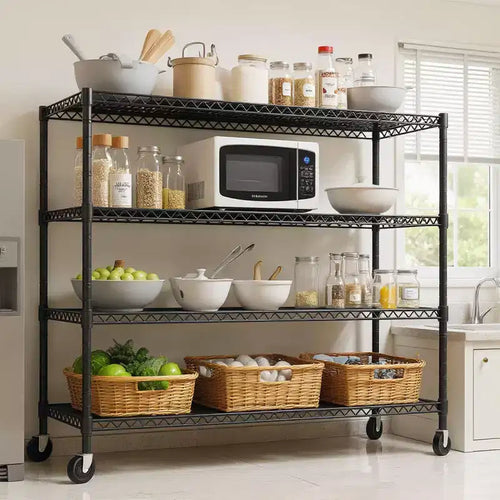 Étagère métallique réglable, rayonnage de rangement utilitaire à roulettes, rayonnage à niveaux robuste pour buanderie, restaurant, garage, cellier, cuisine, garage