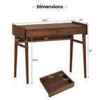 Costway Bureau en Bambou 39.5 Table d'Étude Informatique avec 2 Tiroirs de Rangement et Étagère Ouverte