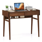 Costway Bamboo Writing Desk 39.5 Computer Study Desk with 2 Storage Drawers & Open Shelf