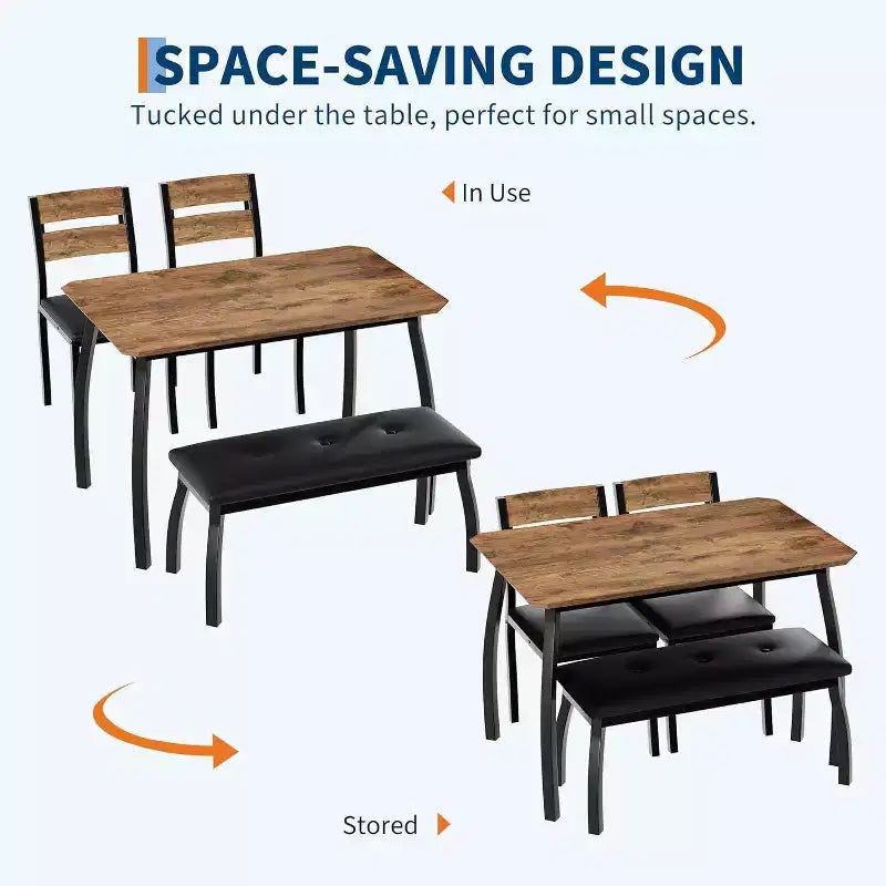Ensemble de salle à manger Coolmee pour 4 personnes, table de cuisine avec banquette rembourrée et 2 chaises, ensemble de meubles de salle à manger 4 pièces pour petit espace, appartement