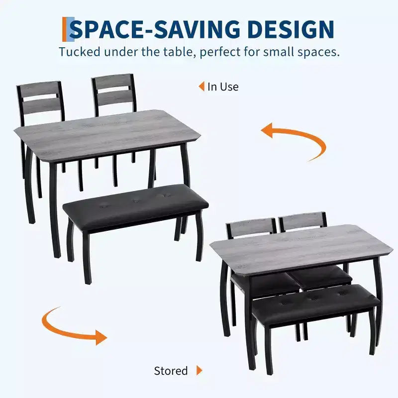 Ensemble de salle à manger Coolmee pour 4 personnes, table de cuisine avec banquette rembourrée et 2 chaises, ensemble de meubles de salle à manger 4 pièces pour petit espace, appartement