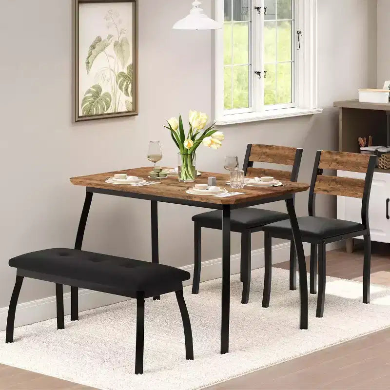 Ensemble de salle à manger Coolmee pour 4 personnes, table de cuisine avec banquette rembourrée et 2 chaises, ensemble de meubles de salle à manger 4 pièces pour petit espace, appartement