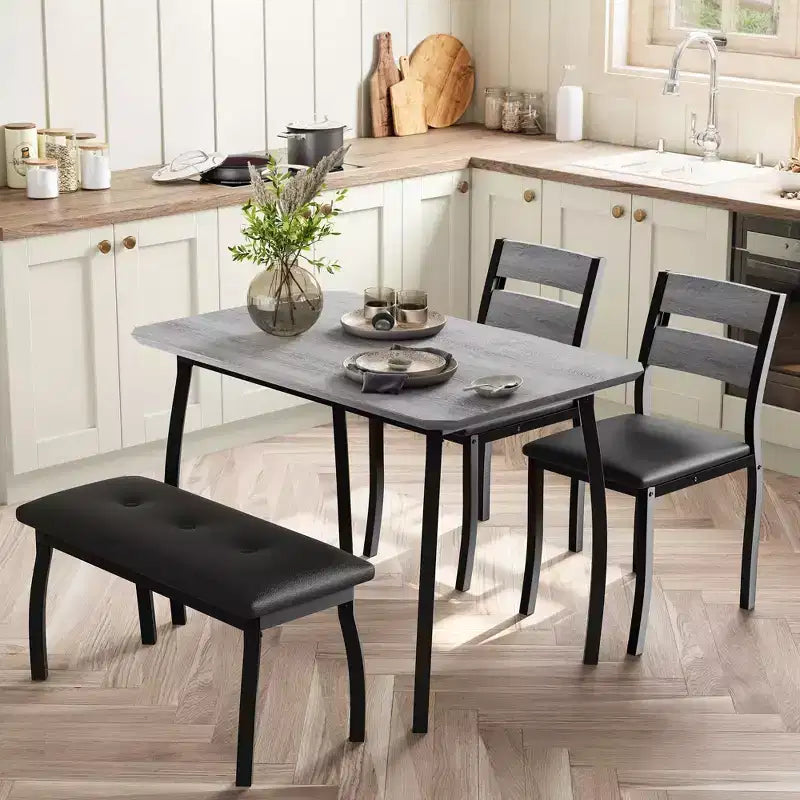 Ensemble de salle à manger Coolmee pour 4 personnes, table de cuisine avec banquette rembourrée et 2 chaises, ensemble de meubles de salle à manger 4 pièces pour petit espace, appartement