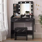 Coiffeuse de Maquillage avec Lumières, Bureau de Maquillage avec Miroir et Lumières, Grand Tiroir et Armoire de Rangement à Deux Étages, 3 Modes d'Éclairage