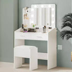 Coiffeuse de Maquillage avec Lumières, Bureau de Maquillage avec Miroir et Lumières, Grand Tiroir et Armoire de Rangement à Deux Étages, 3 Modes d'Éclairage