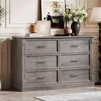 COZONY 47 Commode de ferme à 6 tiroirs, double commode rustique en bois avec poignées en métal pour chambre, salon et rangement de couloir