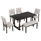 Ensemble de salle à manger 6 places avec banc, table rectangulaire et 4 chaises rembourrées pour la cuisine